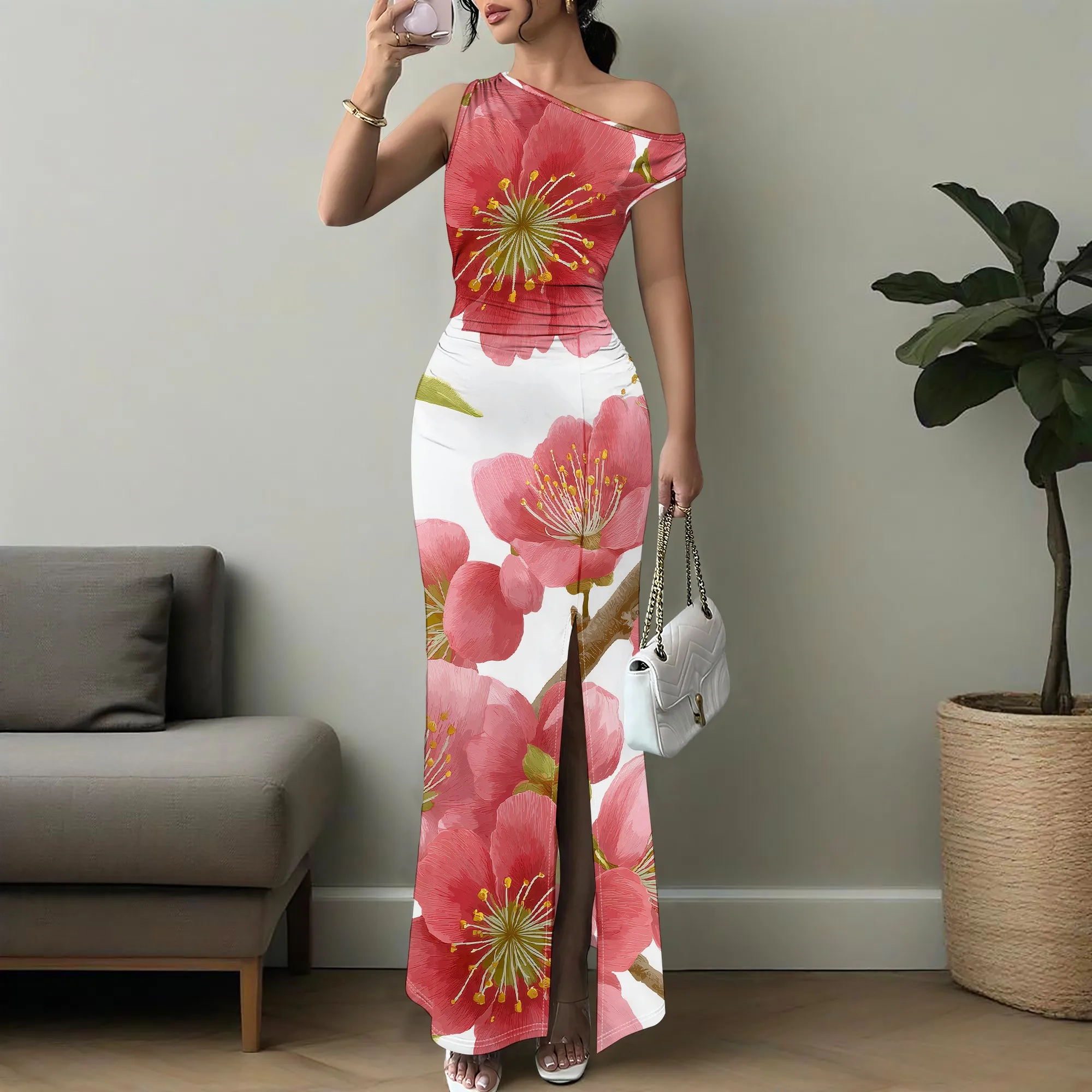 

Women’s Floral Print Maxi Dress XS-3XL Off Shoulder Sexy Split Long Dress Summer 2025 Vacation Beach Party Outfit