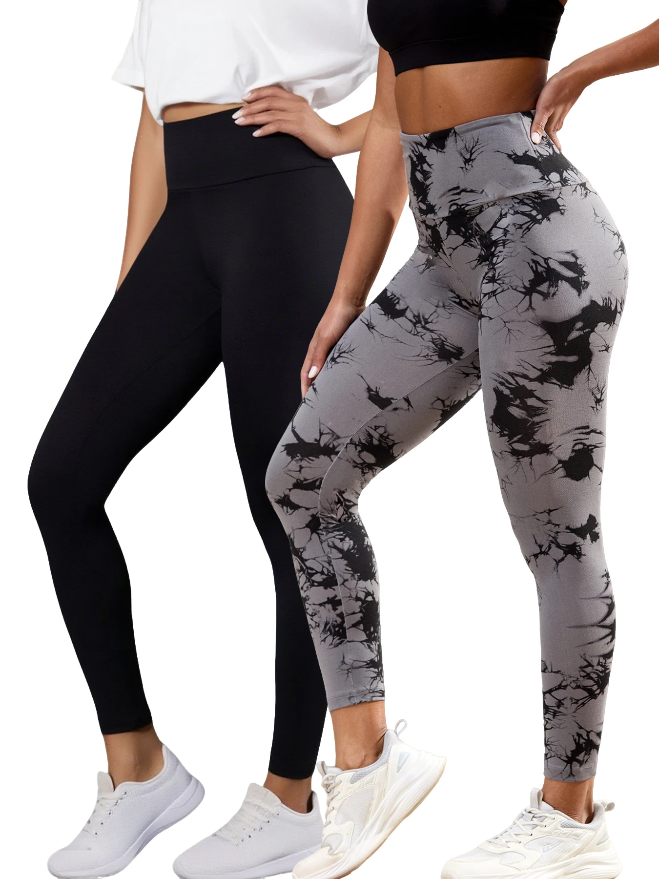 

Комплект из 2 женских супермягких леггинсов с высокой талией для контроля живота, без прозрачных тренировок, йоги, бега, спортивных леггинсов с эффектом пуш-ап для спортзала