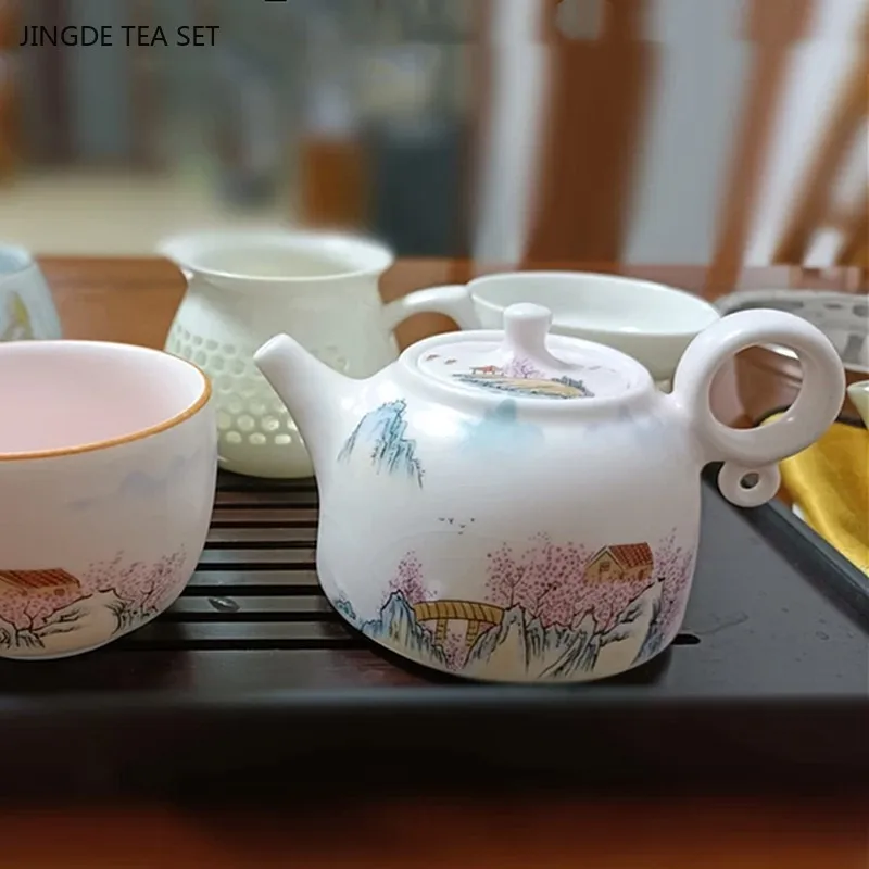 180ml Ru Kiln Ceramic Dezhong Teapot Chinese Style Pink Tea Set Ball Hole Filter Tea Infuser Household Beauty Porcelain Tea Pot