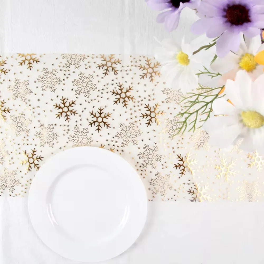 ندفة الثلج نمط عيد الميلاد احباط الجدول عداء بريق الأورجانزا مفرش المائدة ريفي شفافة طاولة طعام الديكور الزفاف