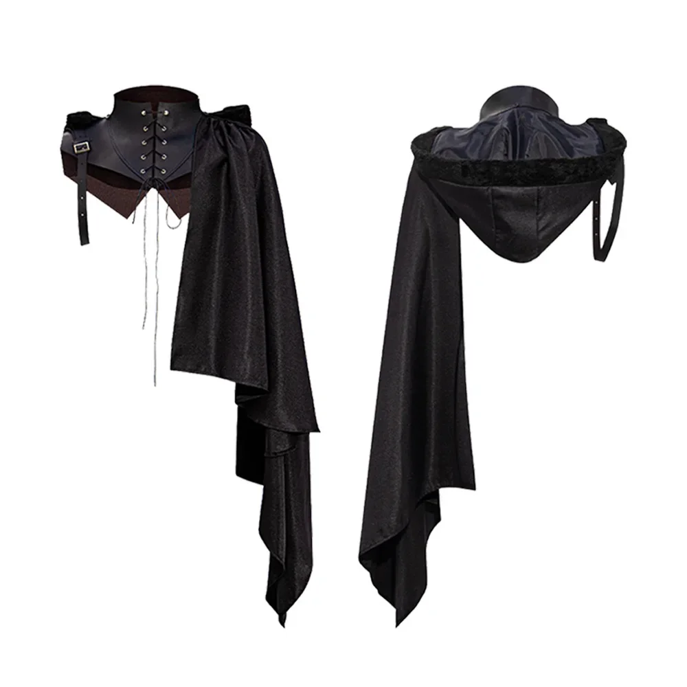 Medieval Armor Hooded Cloak Single Shoulder Retro Cape Gothic Punk Halloween Cosplay Costume Assassin Pirate Shawl Role-playing