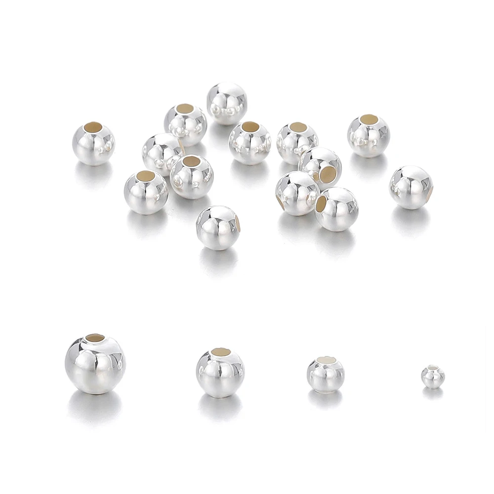 5-46Pcs REAL 925 Sterling Silver Beads Accessories Silver Round Spacer Bead for Bracelet Necklace Jewelry Making Findings