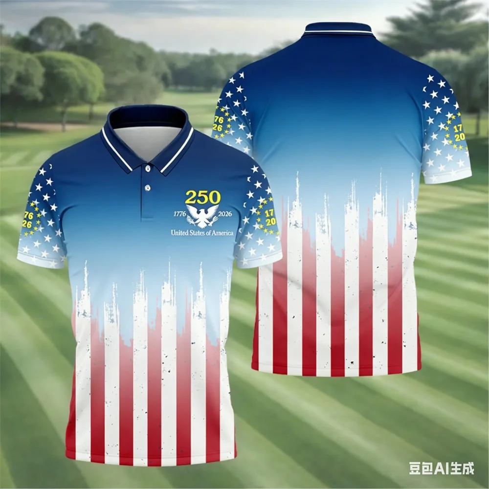 New America 250 Polo Shirt USA 250th Anniversary Golf Shirt Patriotic Red White Blue Flag Polo Men's Clothing Retro polo shirts