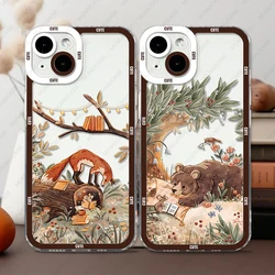 Cartoon animals bear fox squirrel Phone Case For iPhone 16 15 14 13 Pro Max 12 Mini 11 XS X XR SE 7 8 Plus Soft Cover