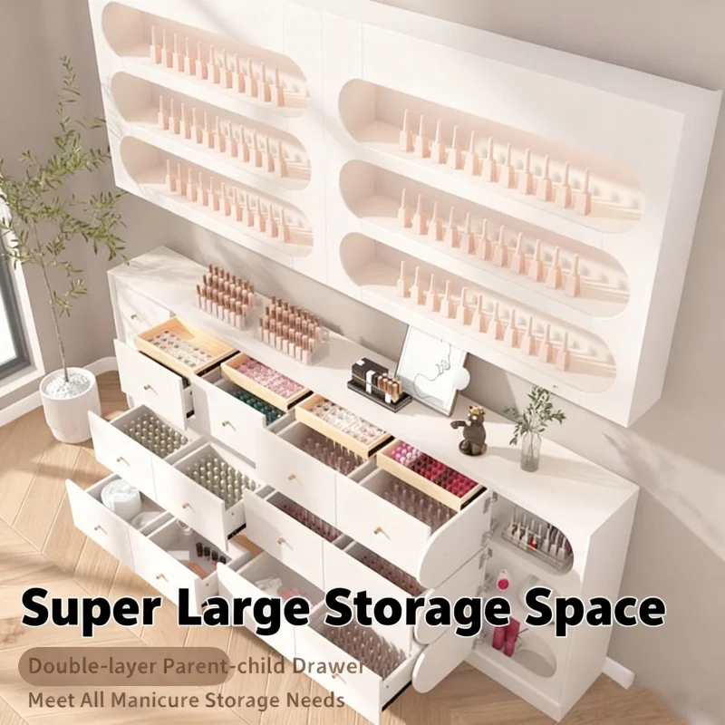 custom.Modern Durable White Wood Portable Nail Salon Display Cabinet with Multi-Function Storage Commercial Use in Mall Supe
