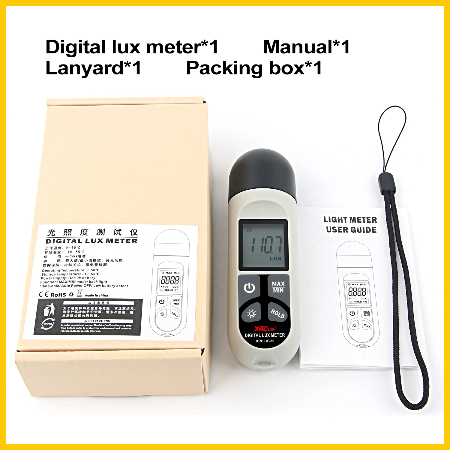 XRCLIF Lux Meter 0.1~200,000lux Light Meter Pocket luxometer Illuminometer Lux/Fc Photometer Enviromental Tester