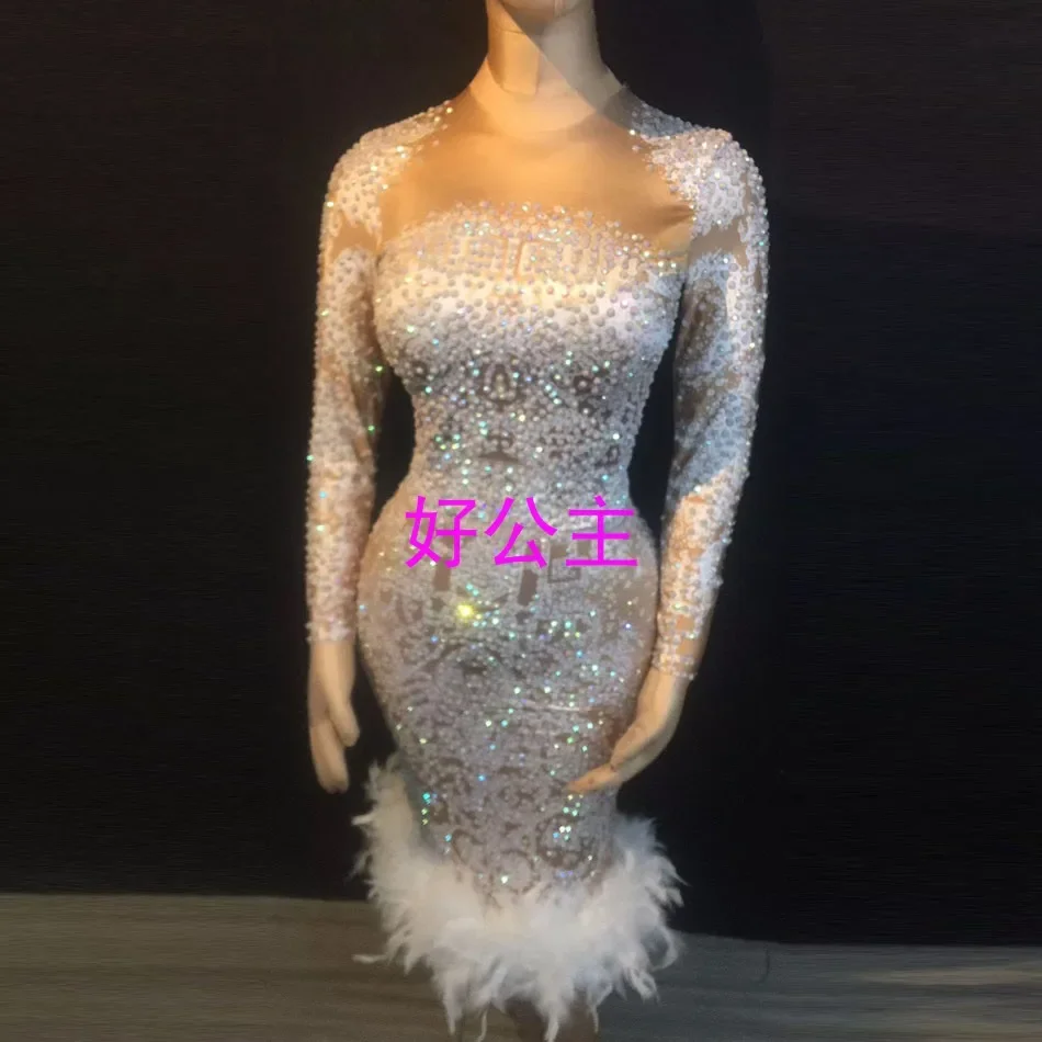 2025 유럽과 미국의 섹시한 새로운 나이트 클럽 DJDS 바 가수 고고 퍼포먼스 드레스 패션 깃털 프린트 드레스