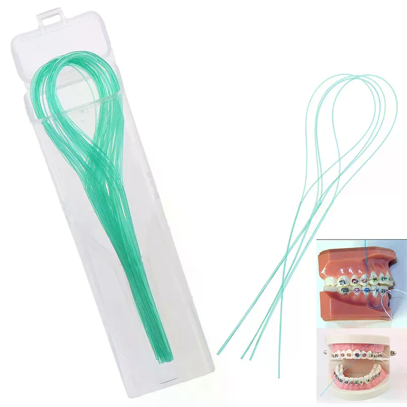 100pcs Dental Floss Threader Traction Line Oral for Crown Brace Bridge Implant Hoop Threading Braces Steel