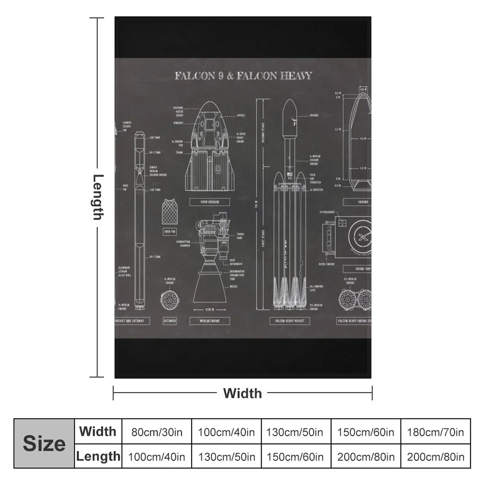 SPACEX: Falcon 9 & Falcon Heavy (Blackboard) Throw Blanket wednesday warm winter Blankets