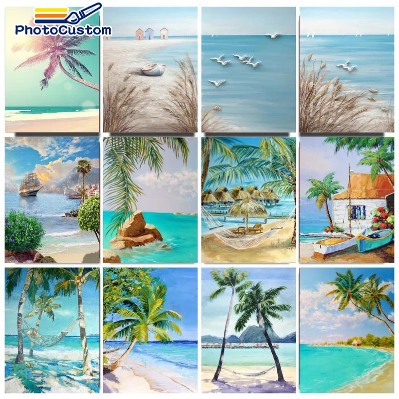 

PhotoCustom Paint By Numbers For Adults Kit Seascape Picture Drawing By Numbers Home Decor Coloring On Canvas Artwork 40x50cm