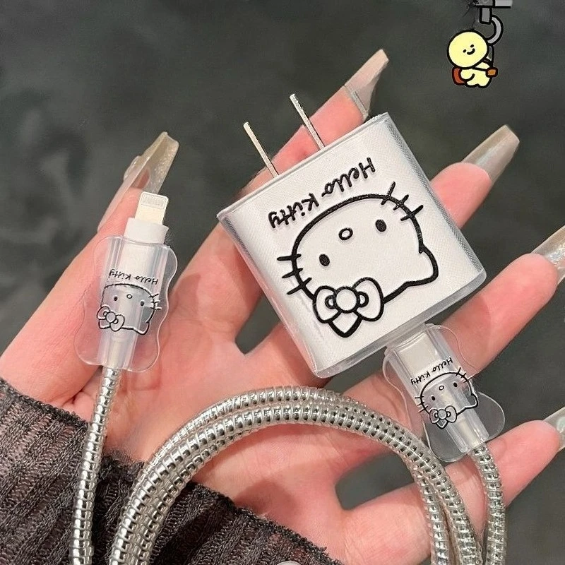 حافظة حماية شحن كاواي هالو كيتي الجديدة لهواتف آيفون وآي باد شحن سريع 20 وات حماية كابل الهاتف ضد التشابك