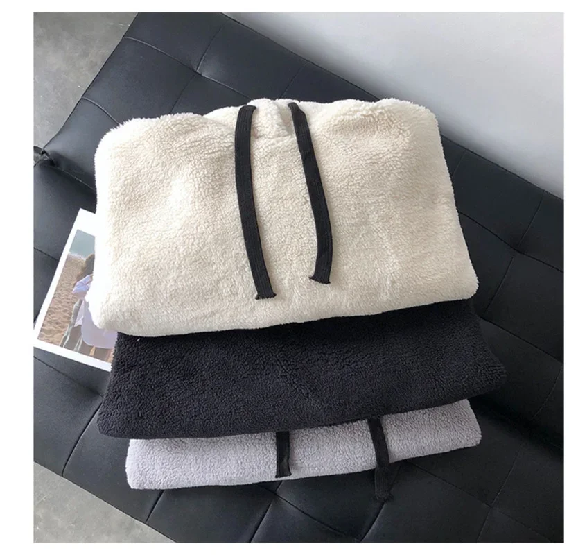 Female Fashion Sweatshirt Long Sleeve Solid Loose Pocket Thick Hoodies Women Autumn Winter Hooded Print Flannel Pullover Fleece