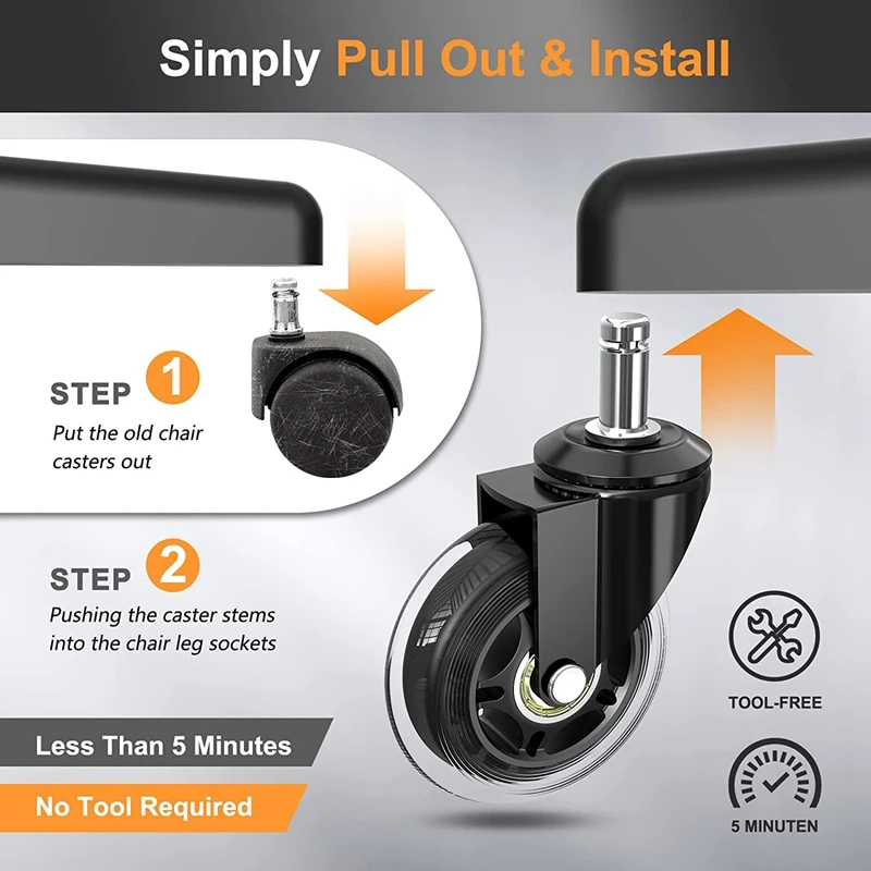 Imagem -02 - Cadeira de Escritório Rodízios de Borracha Rodas de Substituição 10 mm Stem Compatível para Cadeiras de Marca Conjunto de 5