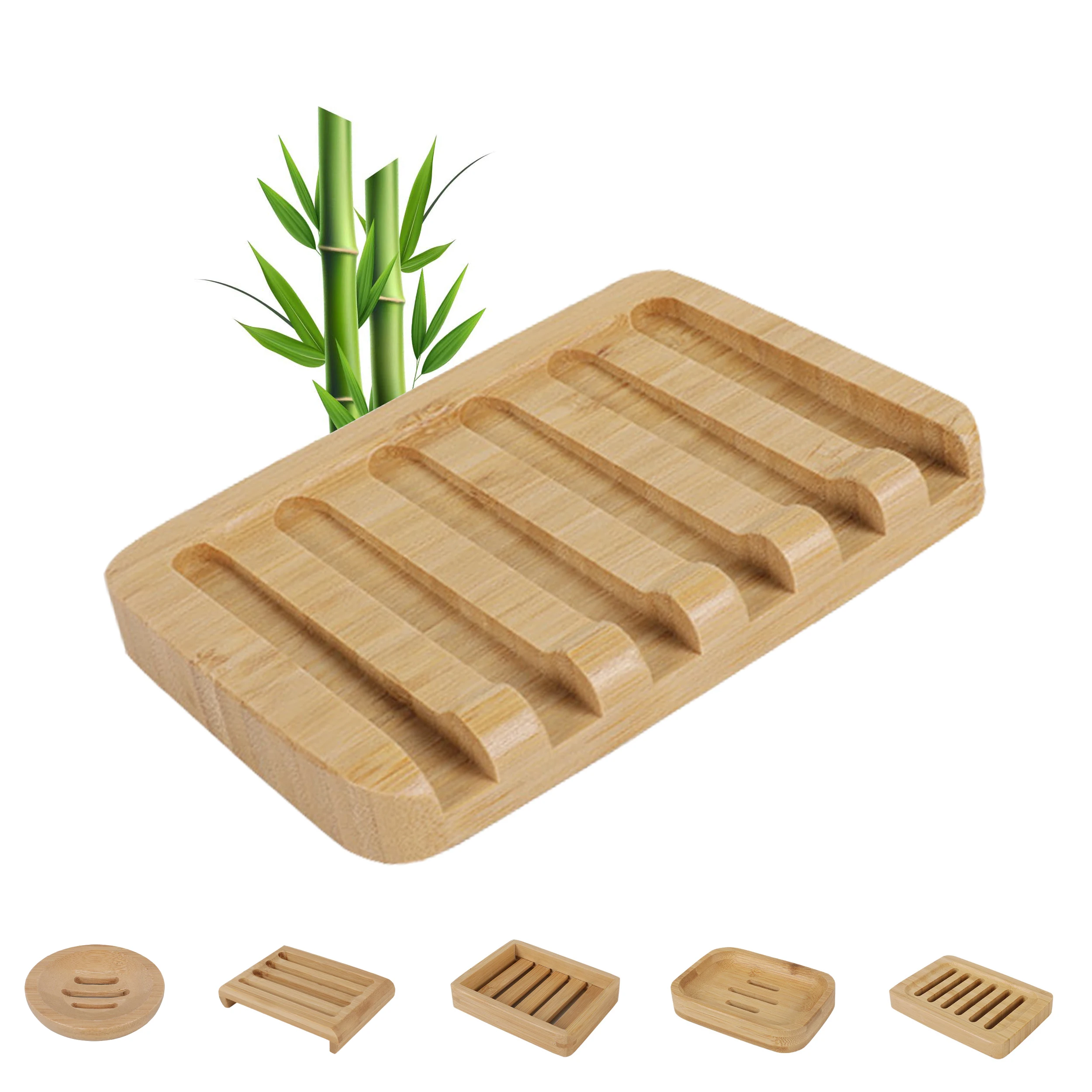 Portable Soap Holder Natural Bamboo Soap Dishes with Non Slip Silicone Base Wood Plate Storage Rack Box Bathroom Accessories