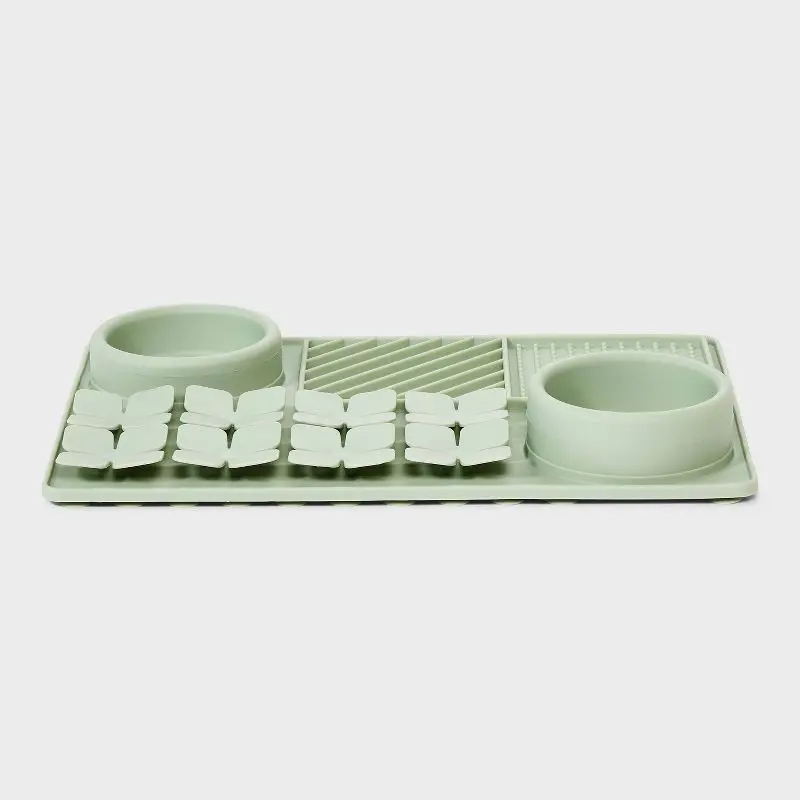 

Slow Lick Mat for Dogs Silicone Feeding Mat with Textured Bowls for Kibble Wet Food and Water BPA Free Interactive Licking Pad