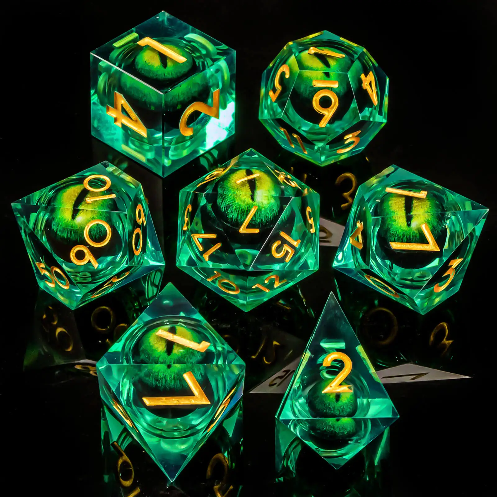 

Green Moving Dragon Eye Polyhedral Dice Set for Dungeons And Dragons D&D Dice Gift Set D20 Liquid Core D And D Dice Set