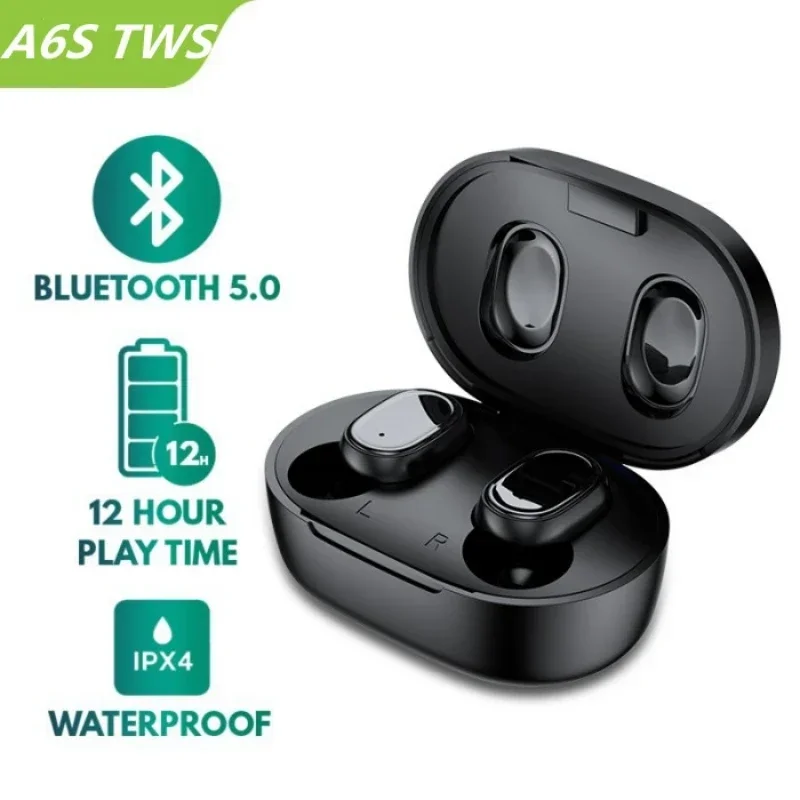 A6S Original TWS Wireless Bluetooth Headset 5.0 Wireless Earphones Sport Earbuds Headset with Mic for Xiaomi Huawei Smartphones