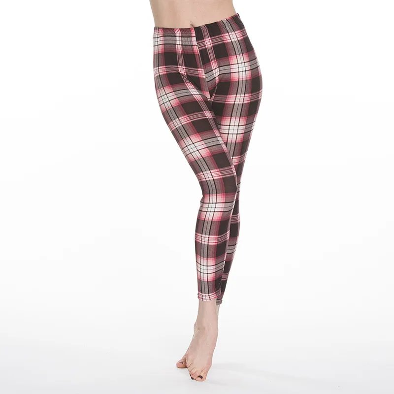 LJCUIYAO legginsy Push Up kobiece legginsy Fitness kobiety wiosna jesień drukuj paski Plaid legginsy Lady Sexy smukłe spodnie ołówkowe