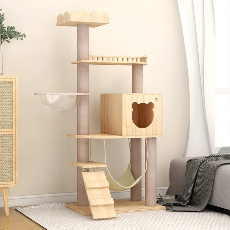 Solid Wood Space Capsule Cat Climbing Frame Large Cat Shelves Deluxe Multistory Cat Villa Multifunctional Pet Furniture Pet Toy