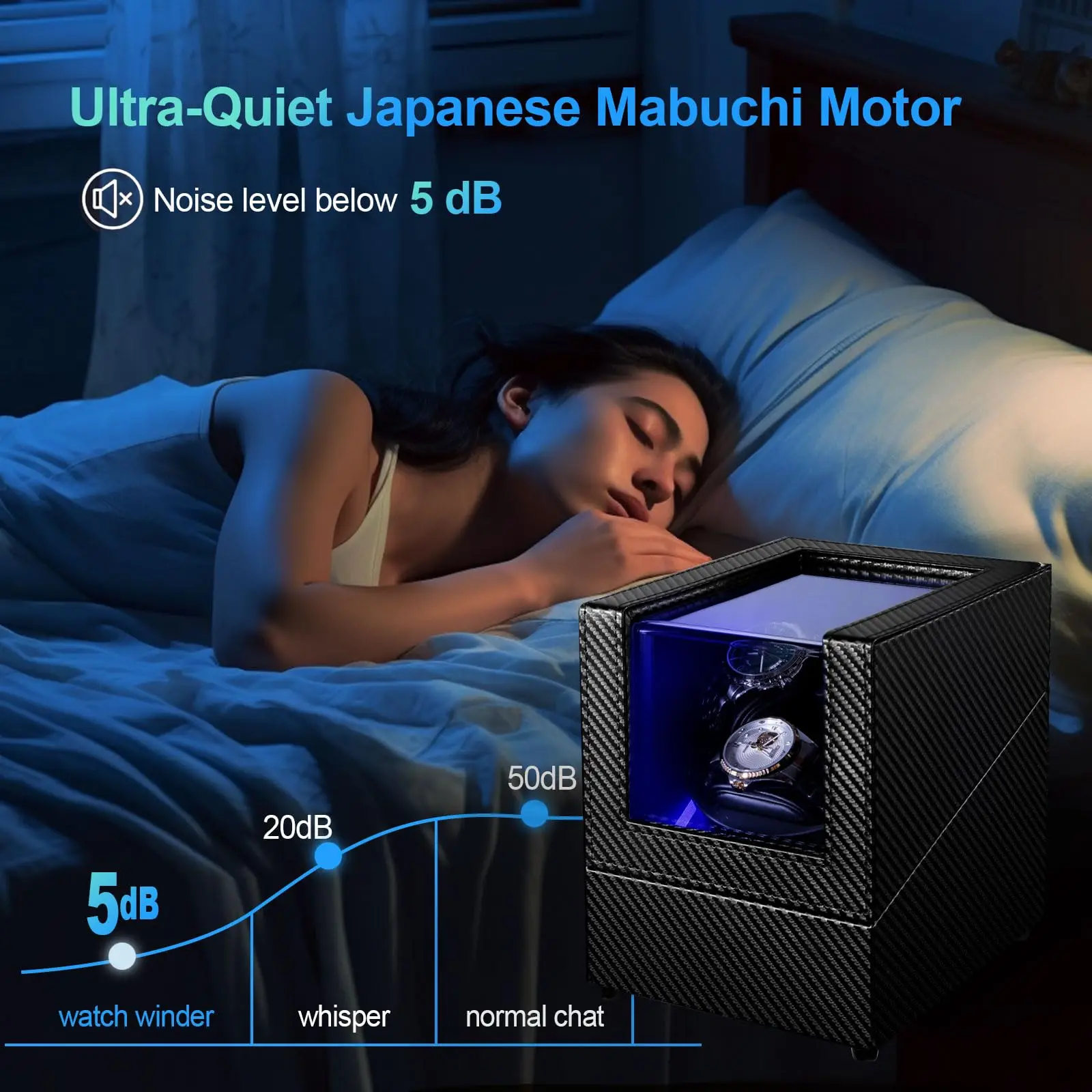 J&T Technology Watch Winder for Automatic Watches,Automatic Watch Winder with LED Light,Rotating Watch Case with Japanese Quiet