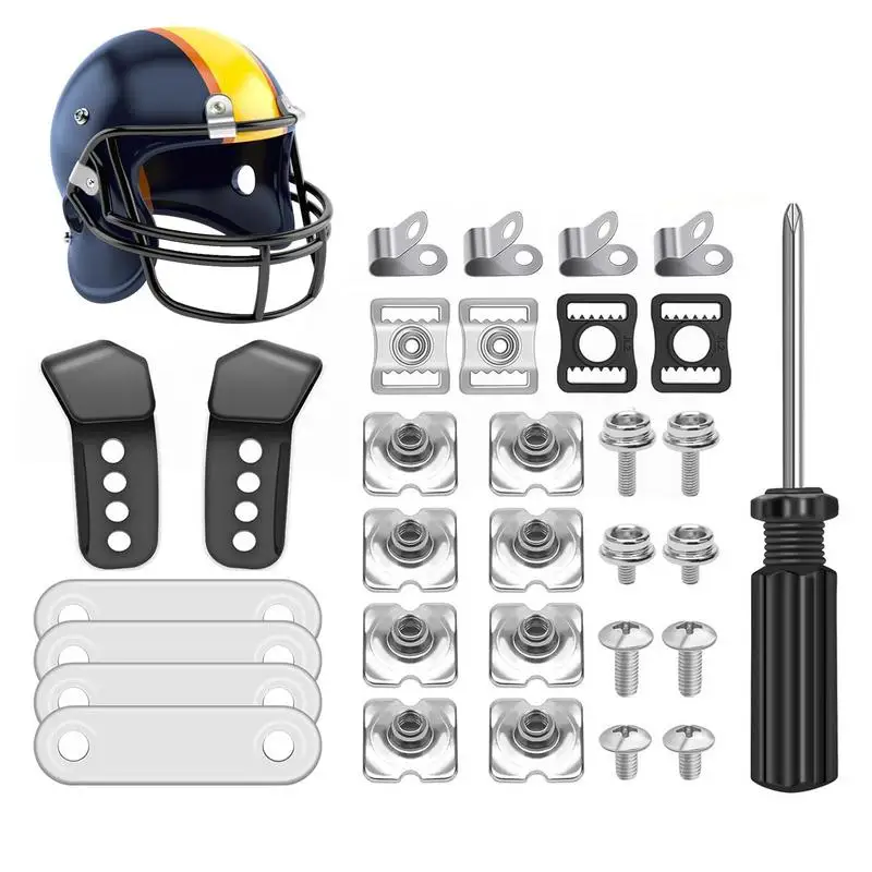 

Hockey Repair Kit 31pcs Football Hardware Kit 2 J Clips 4 Rubber Gaskets 4 R Shape Football Visor Clips Screw Nuts Repair Kit