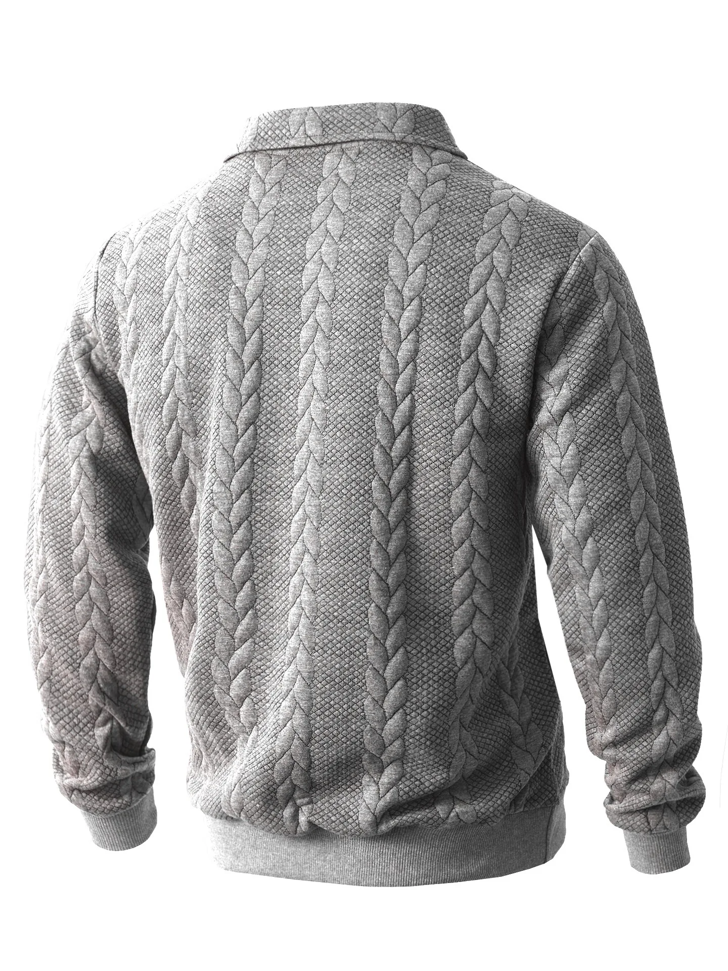 Mens Lapel Half Zip Sweatshirt Long Sleeve Cable Textured Pullover Relaxed Fit Tops For Daily Casual Autumn And Winter Dressing