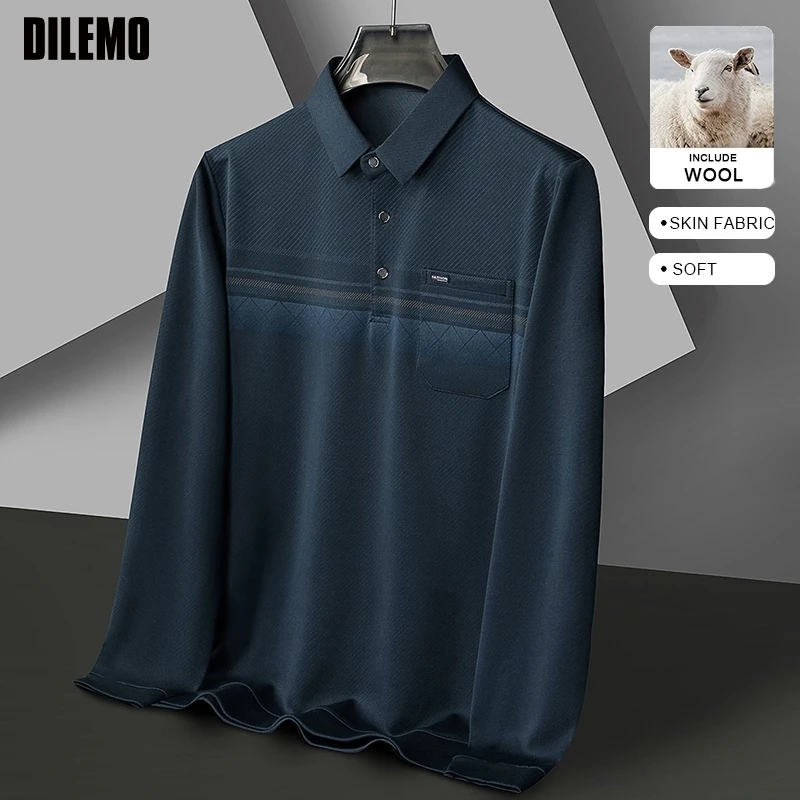 

​​Luxury Wool Blend Men's Polo Shirt Breathable All Weather Dad's Casual Top With Practical Chest Pocket Comfort Fit Essential​​