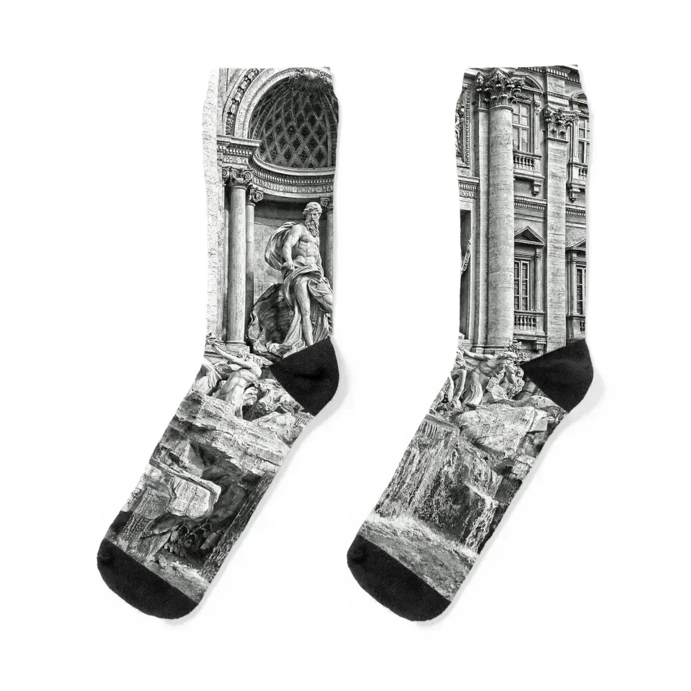 Trevi Fountain B&W Socks Children's Christmas Run Soccer Ladies Socks Men's