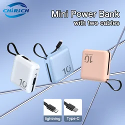 Portable Mini 10000mAh Power Bank Build-in Cable Fast Charger External Spare Battery 5000mAh Small Powerbank For iPhone Xiaomi