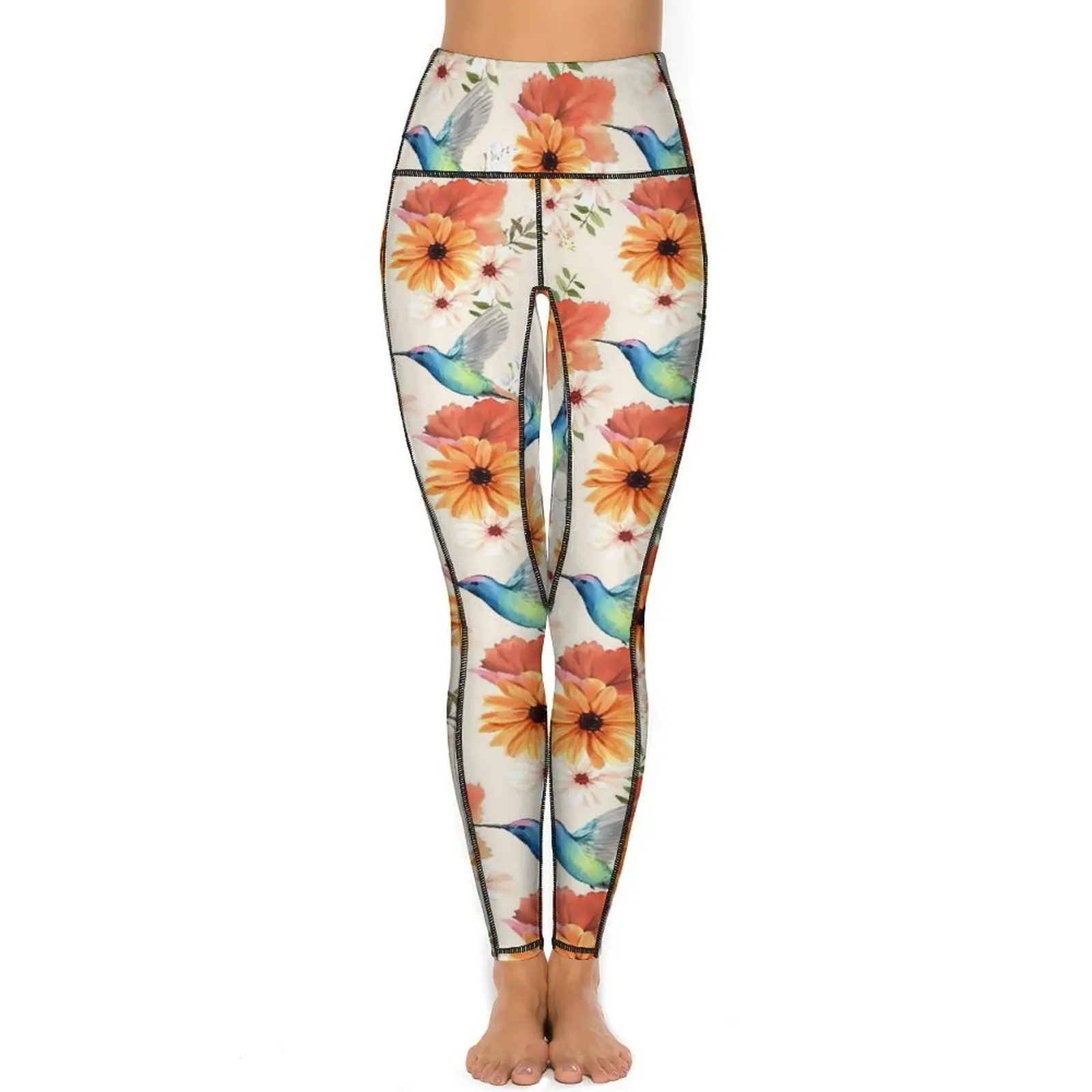 Birds Flower Print Yoga Pants Sexy Red Floral Graphic Leggings Push Up Gym Leggins Female Fashion Stretchy Sports Tights