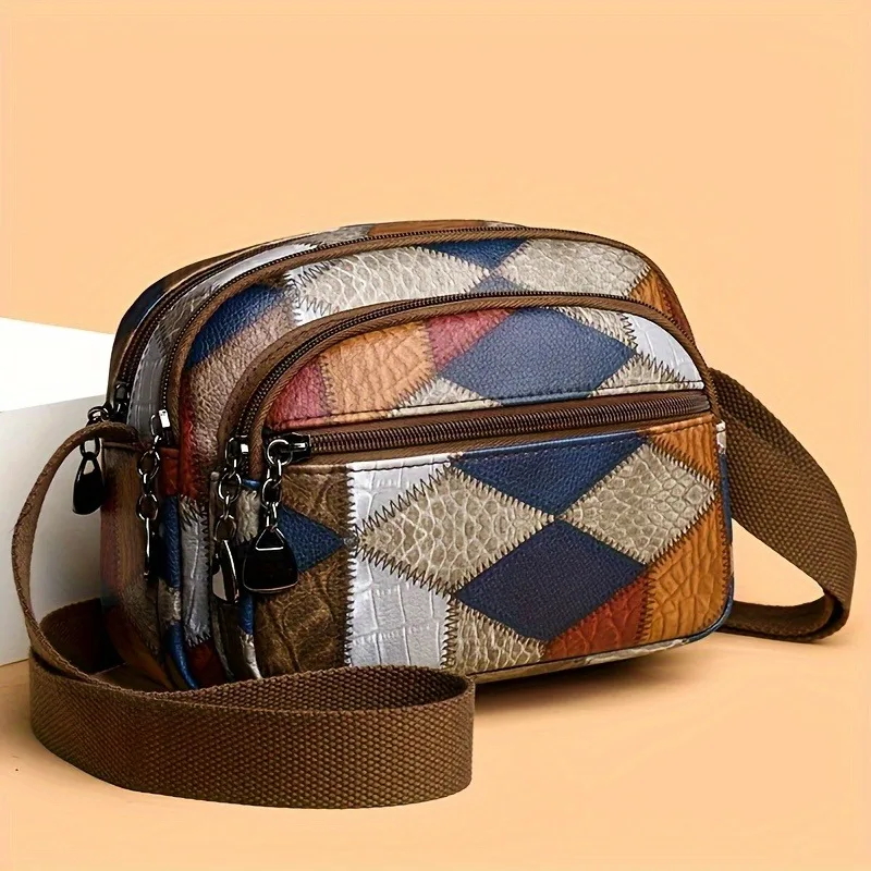 Fashion Leather Women's Crossbody Bags, Diamond Grid Patchwork Hand-held Shoulder Bag, Suitable for Commuting Banquets