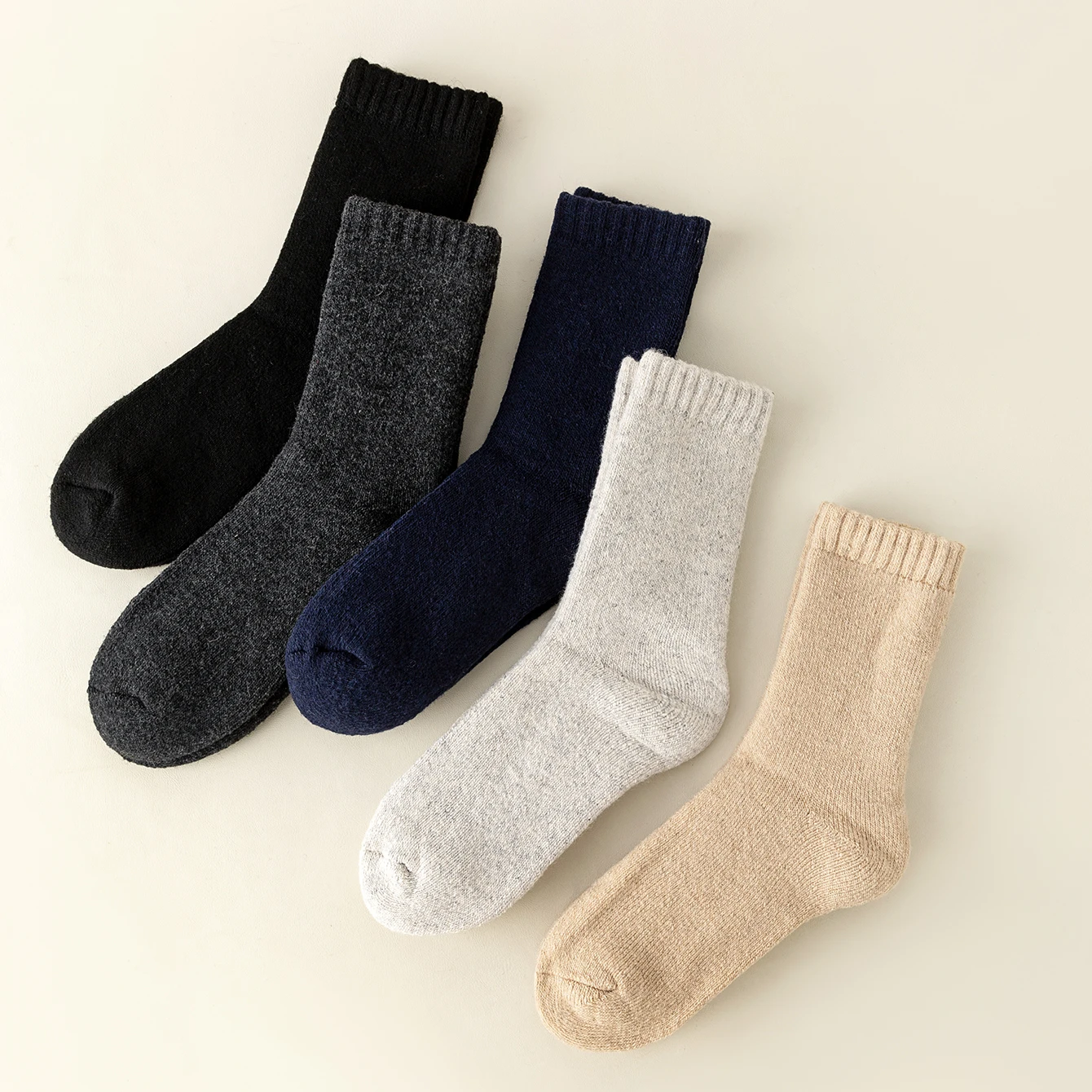 

5 pairs/Lot Man Autumn And Winter Thickened Soft 10% Wool Socks Warm Mid-Calf Terry Socks Men Solid Retro Color Casual Socks