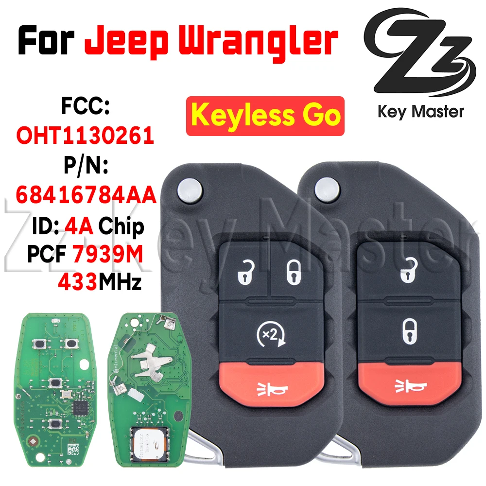 Zz Key Master OHT 1130261   4A чип 433 МГц смарт-карта ключ для Jeep Wrangler 2018 2019 откидной смарт-дистанционный ключ от машины