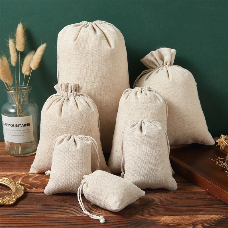 1pcs Blank Drawstring Canvas Bag Jewelry Packagign Fabric Cloth Pouches 10x14cm 13x18cm 15x20cm Wedding Favor Gift Bag Candy