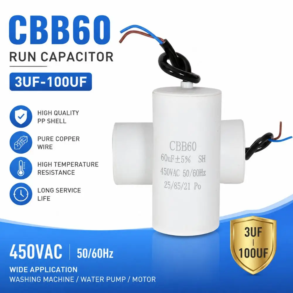 Reliable 450V CBB60 Capacitor 50/60Hz Round Start Capacitor 3UF-100UF Motor Run Capacitor