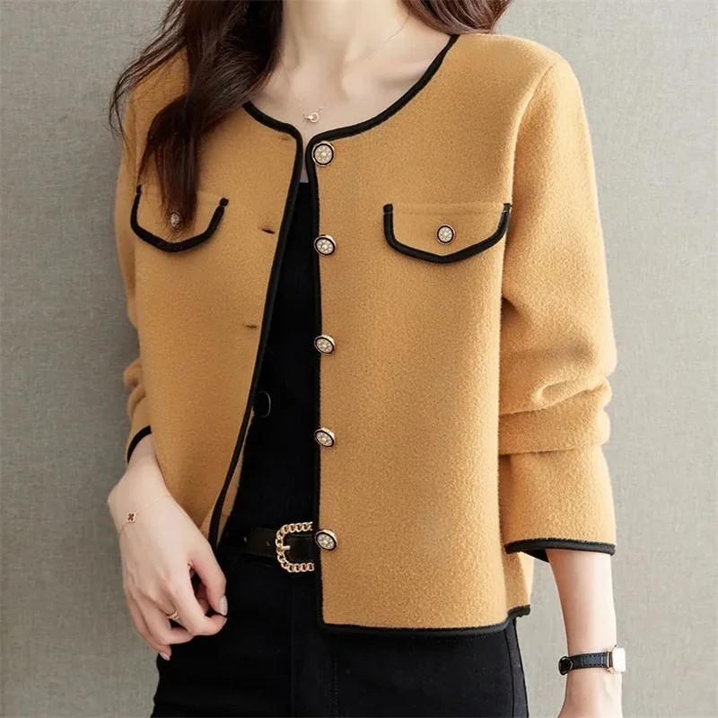 Spring Autumn Small Fragrant Women's Short Coat Outerwear 2026 New Fashion Imitation Woolen Knitted Cardigan Jacket Top