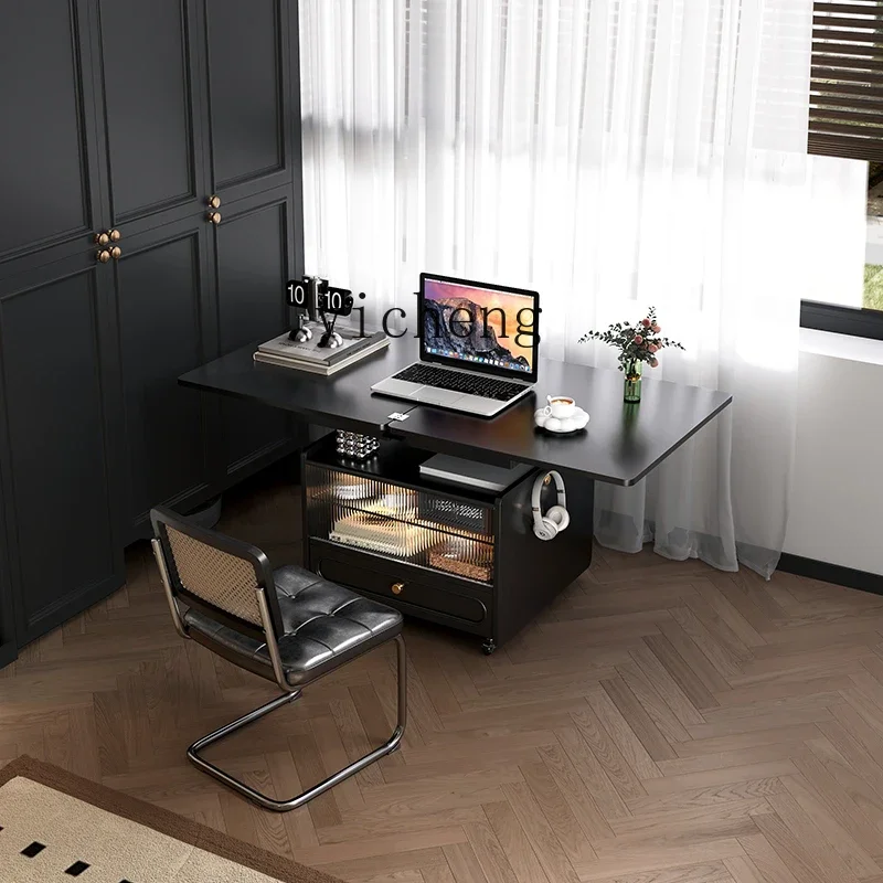 P6/29  solid wood lifting folding coffee table mobile retro black modern simple living room sofa side table