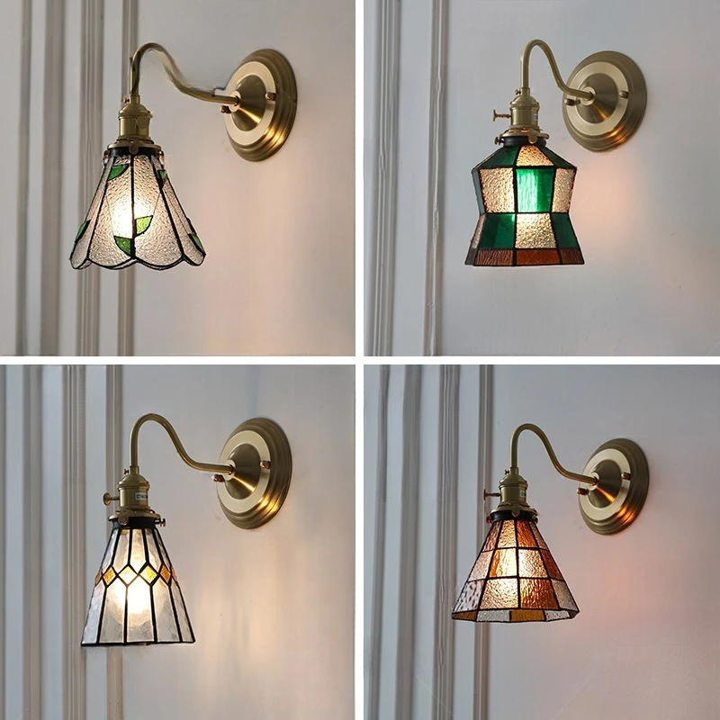 

All Copper Tiffany Wall Light Luxury Nordic American Retro for Bedroom Headboard Corridor Living Room Background Wall