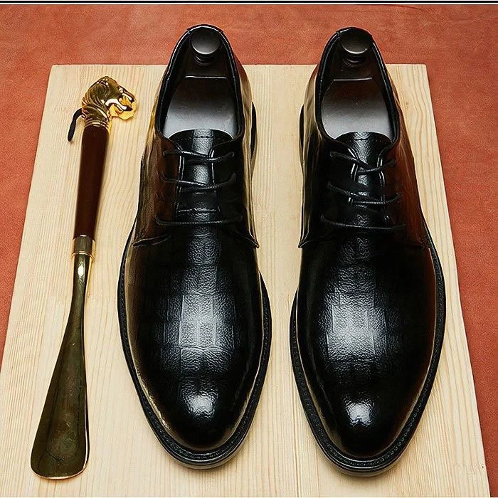 Men's Formal Business Shoes with Hidden Heightening Korean Style Casual All-Match Wedding Shoes Pointed Toe Knot Design