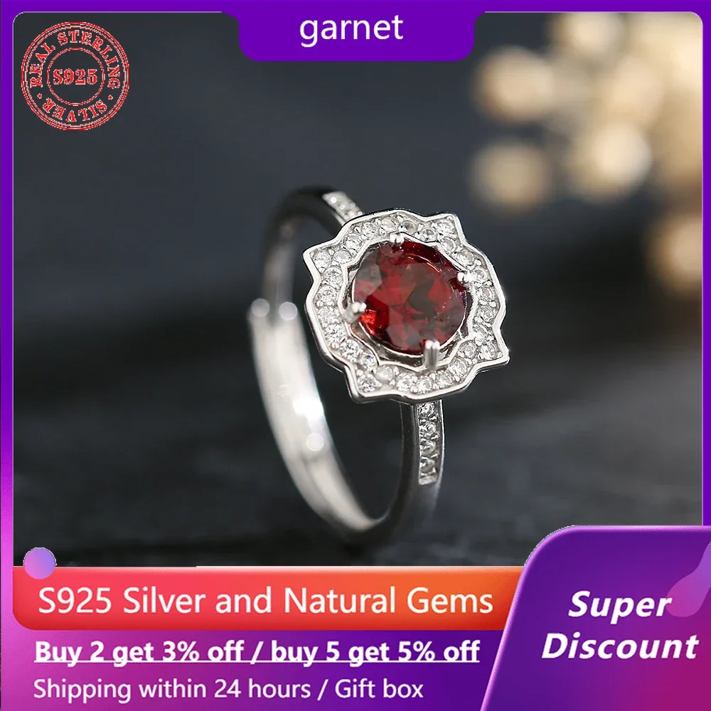 

925 sterling silver ring paired with natural crystal garnet women's ring for engagement and wedding high-end jewelry accessories