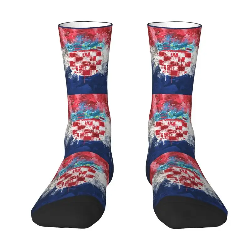 Novelty Mens Vintage Croatia Flag Dress Socks Unisex Warm Breathbale 3D Print Croatian Patriotic Crew Socks