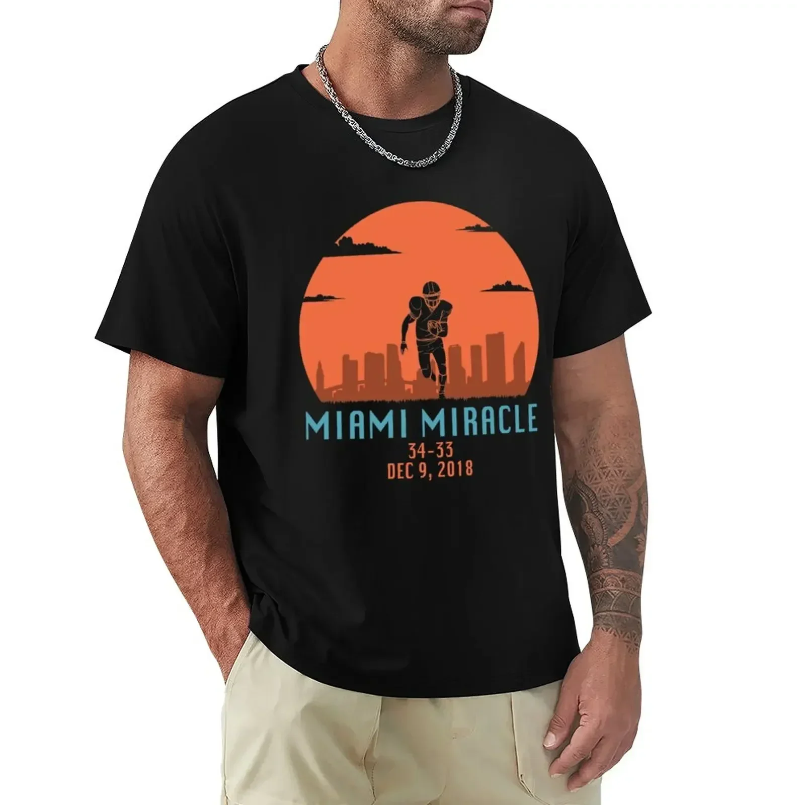 Miracle Funny Football Dolphins T-Shirt 2024 hot sale summer new round neck aesthetic clothes mens graphic t-shirts pack