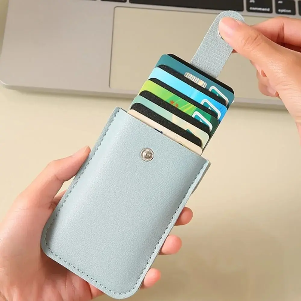 

Creative Laminated Concealed Mini Card Wallet 5 Card Pockets PU Leather ID Card Holder Pull-out Type Business Card Case Men