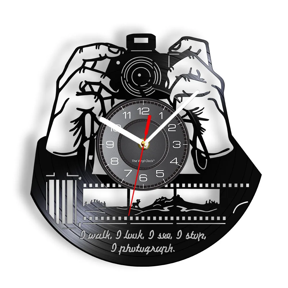 Hands On Camera Photo Camera Wall Clock Photographers Vinyl Record Wall Clock Photography Studio Logo Cameraman Shutterbugs Gift