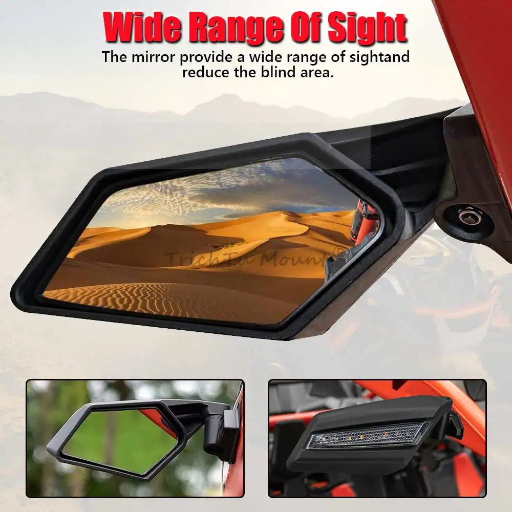 UTV Side Mirrors W/ LED Turn Signal Light Fit For Can-Am Maverick X3 Max XDS XRS 4x4 Turbo R 2017-2024 Rearview - view 2