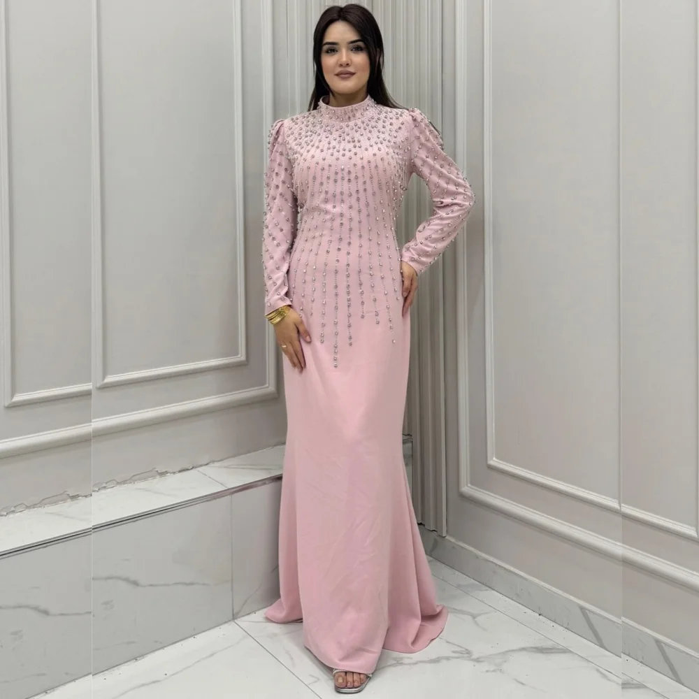 Customized Exquisite Fashion Jersey Sequined Pleat Trumpet High Collar Long Dresses Bespoke Occasion Classic