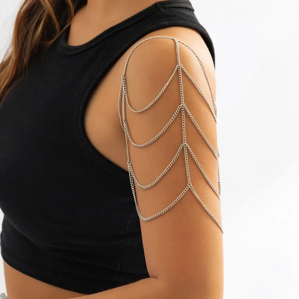 Metal Shoulder Chain Simple Shoulder Ornament Punk Tassel Body Chain Multilayer Adjustable Shoulder Necklace Ladies