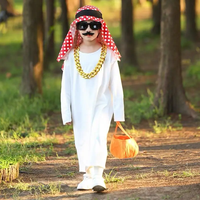 loween Children's Cosplay Costume Prince Robe Parent-Child Funny Dubai Prince Apparel Ethnic Stage Costume Women's Faion