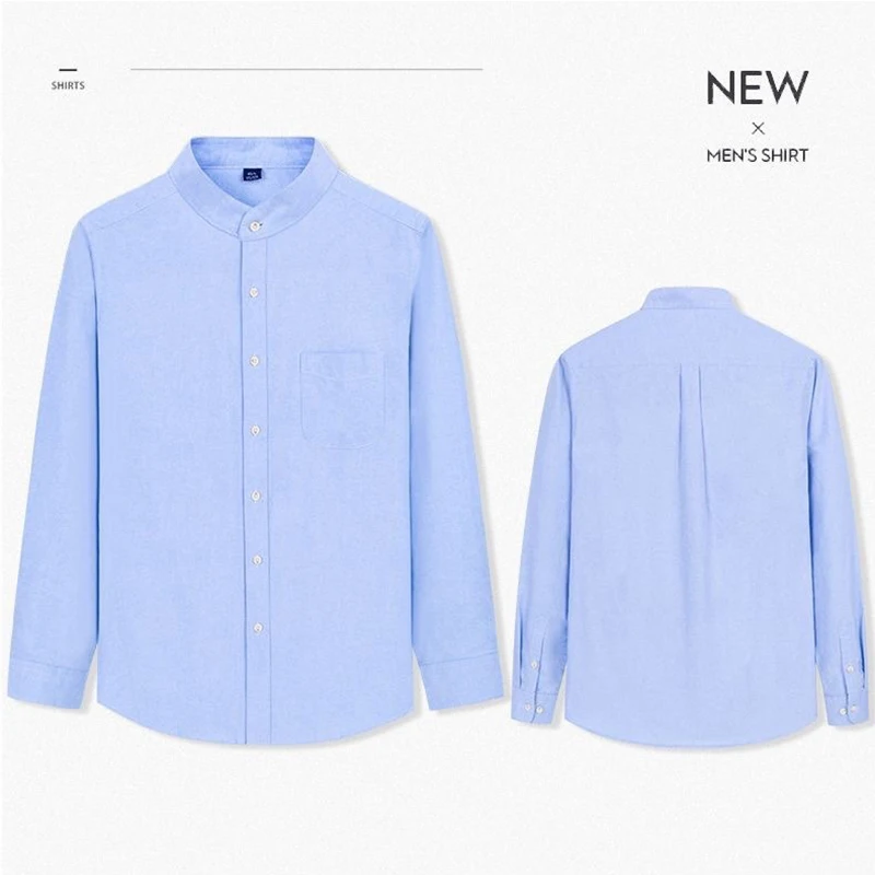 

Men's Cotton Standing Collar Oxford Spun Long Sleeve Shirt Solid Color