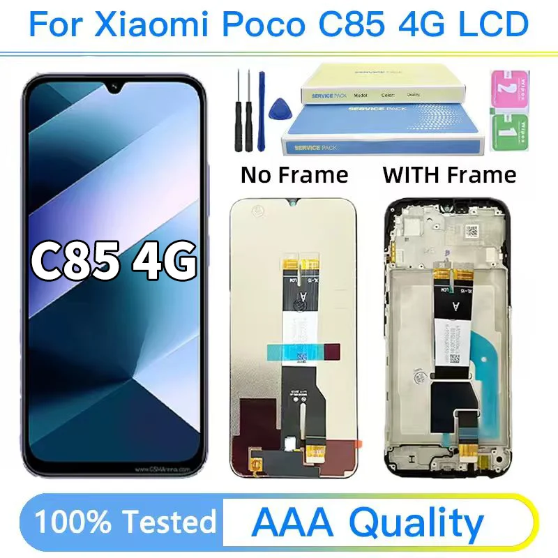 Ekran wyświetlacza z ramką do Xiaomi Poco C85 4G, wyświetlacz LCD z panelem dotykowym, moduł do wymiany